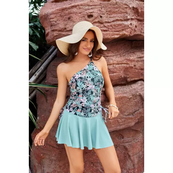 GRACE KARIN Tankini Bathing Suit for Women Two Piece Swimsuit One Shoulder Top Swim Skirt Shorts Bikini SetsBlack Flower