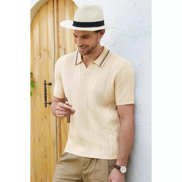 GRACE KARIN V Neck Polo Shirts for Men Short Sleeve Slim Fit Muscle Golf Shirts Casual Knit Tee ShirtsApricot