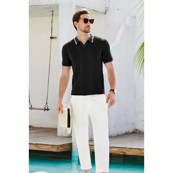 GRACE KARIN V Neck Polo Shirts for Men Short Sleeve Slim Fit Muscle Golf Shirts Casual Knit Tee ShirtsBlack