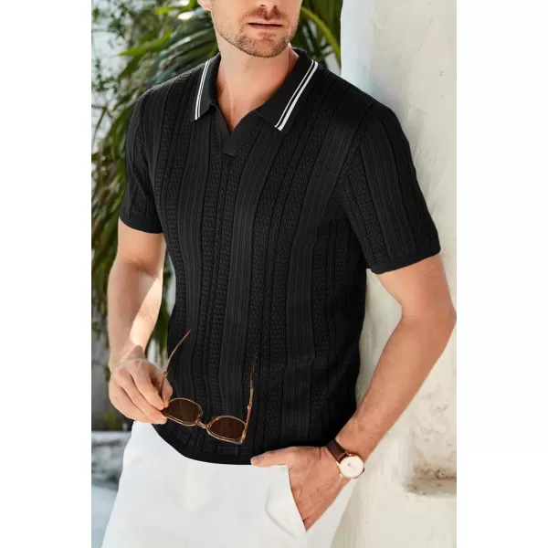 GRACE KARIN V Neck Polo Shirts for Men Short Sleeve Slim Fit Muscle Golf Shirts Casual Knit Tee ShirtsBlack