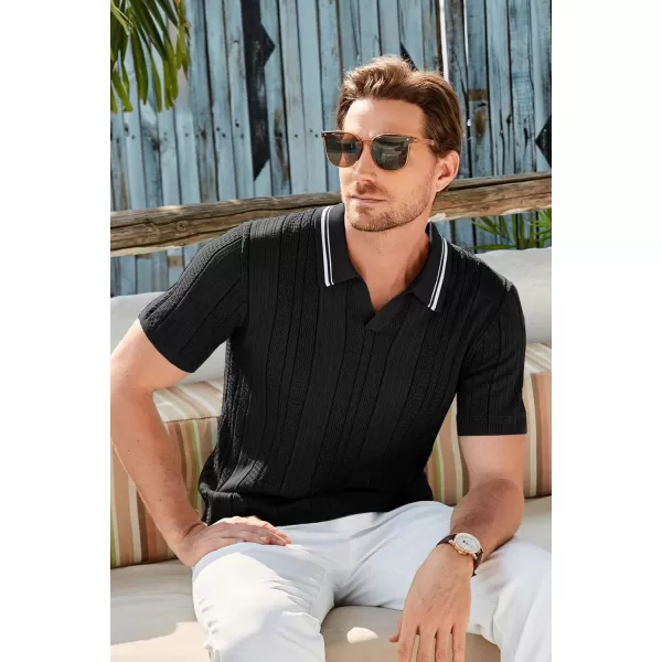 GRACE KARIN V Neck Polo Shirts for Men Short Sleeve Slim Fit Muscle Golf Shirts Casual Knit Tee ShirtsBlack