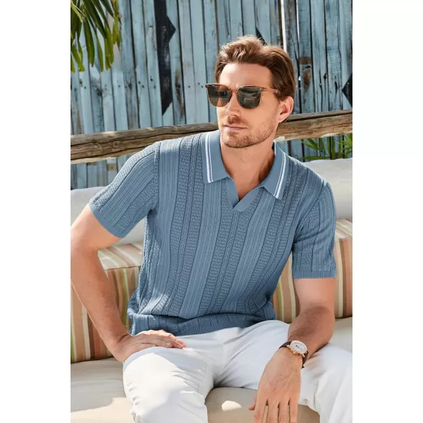 GRACE KARIN V Neck Polo Shirts for Men Short Sleeve Slim Fit Muscle Golf Shirts Casual Knit Tee ShirtsGray Blue