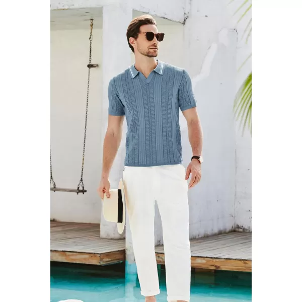 GRACE KARIN V Neck Polo Shirts for Men Short Sleeve Slim Fit Muscle Golf Shirts Casual Knit Tee ShirtsGray Blue