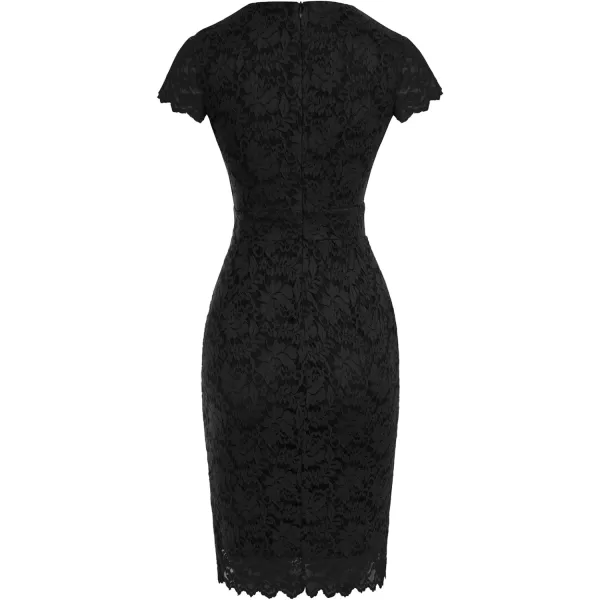 GRACE KARIN Vintage Floral Cocktail Dress Cap Sleeve Retro Vintage Pencil DressBlack Lace