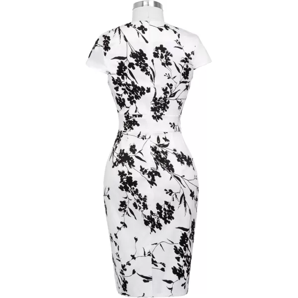 GRACE KARIN Vintage Floral Cocktail Dress Cap Sleeve Retro Vintage Pencil DressBlack White