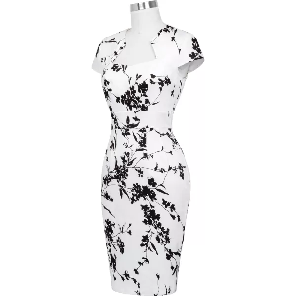 GRACE KARIN Vintage Floral Cocktail Dress Cap Sleeve Retro Vintage Pencil DressBlack White