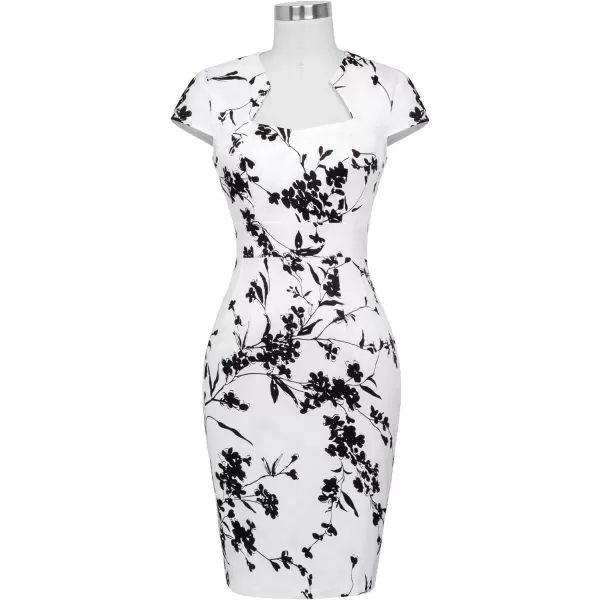 GRACE KARIN Vintage Floral Cocktail Dress Cap Sleeve Retro Vintage Pencil DressBlack White