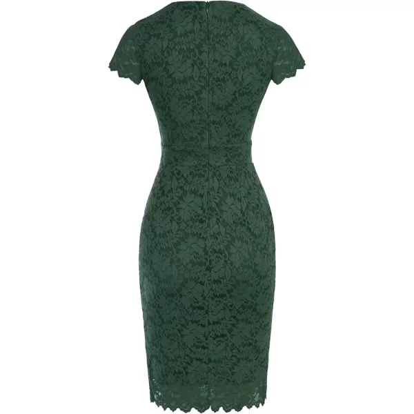 GRACE KARIN Vintage Floral Cocktail Dress Cap Sleeve Retro Vintage Pencil DressDark Green Lace