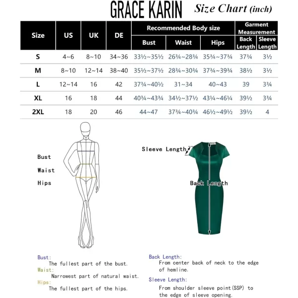 GRACE KARIN Vintage Floral Cocktail Dress Cap Sleeve Retro Vintage Pencil DressDark Green Satin