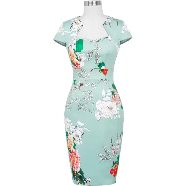 GRACE KARIN Vintage Floral Cocktail Dress Cap Sleeve Retro Vintage Pencil DressFr18