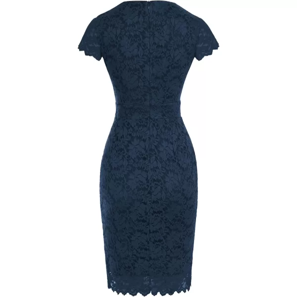 GRACE KARIN Vintage Floral Cocktail Dress Cap Sleeve Retro Vintage Pencil DressNavy Blue Lace