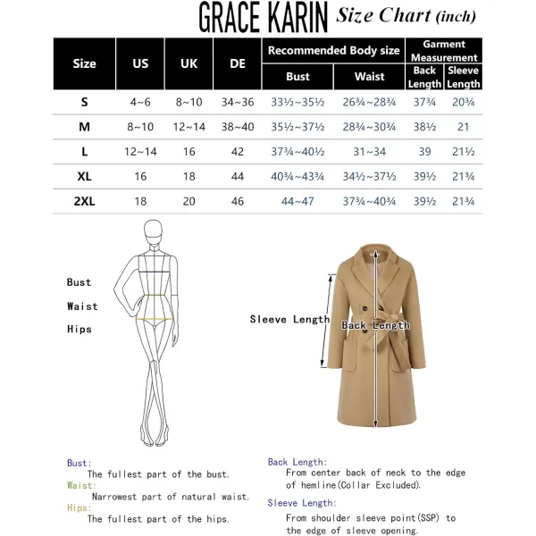 GRACE KARIN Winter Coats For Women Double Breasted Pea Coats Mid Long Wool Coats Oversized Trench Coats JacketsApricot