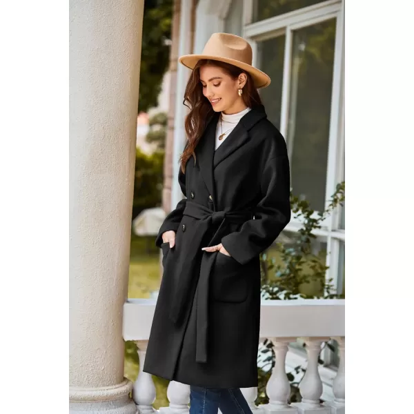 GRACE KARIN Winter Coats For Women Double Breasted Pea Coats Mid Long Wool Coats Oversized Trench Coats JacketsBlack