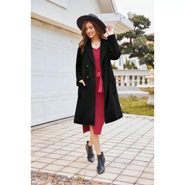 GRACE KARIN Winter Coats For Women Double Breasted Pea Coats Mid Long Wool Coats Oversized Trench Coats JacketsBlack