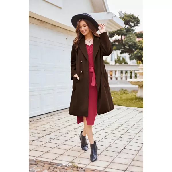 GRACE KARIN Winter Coats For Women Double Breasted Pea Coats Mid Long Wool Coats Oversized Trench Coats JacketsBrown