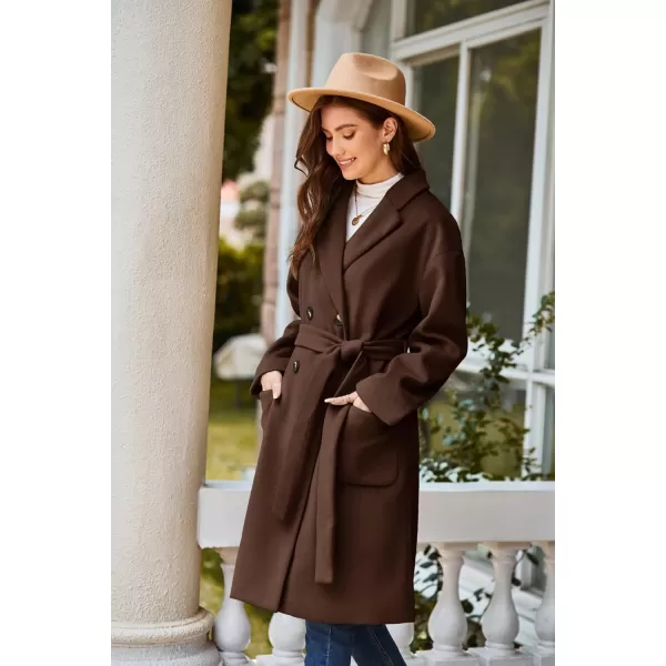 GRACE KARIN Winter Coats For Women Double Breasted Pea Coats Mid Long Wool Coats Oversized Trench Coats JacketsBrown