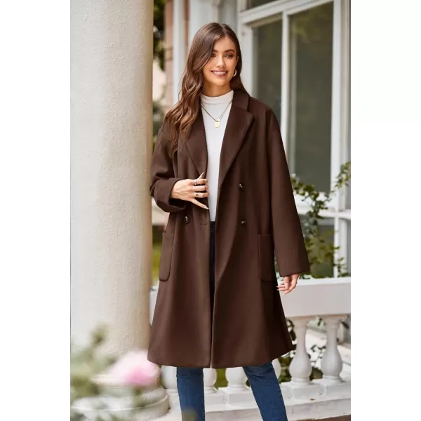 GRACE KARIN Winter Coats For Women Double Breasted Pea Coats Mid Long Wool Coats Oversized Trench Coats JacketsBrown