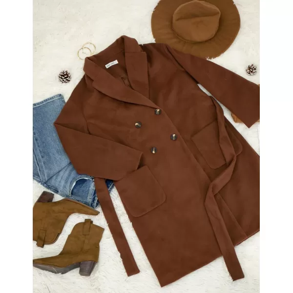 GRACE KARIN Winter Coats For Women Double Breasted Pea Coats Mid Long Wool Coats Oversized Trench Coats JacketsBrown