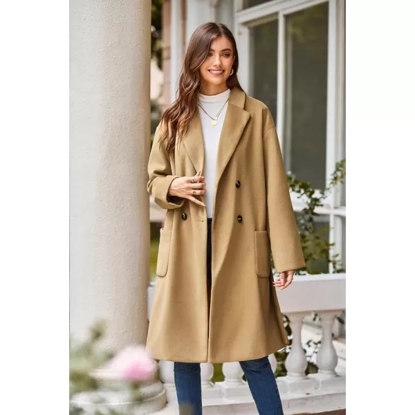 GRACE KARIN Winter Coats For Women Double Breasted Pea Coats Mid Long Wool Coats Oversized Trench Coats JacketsCamel