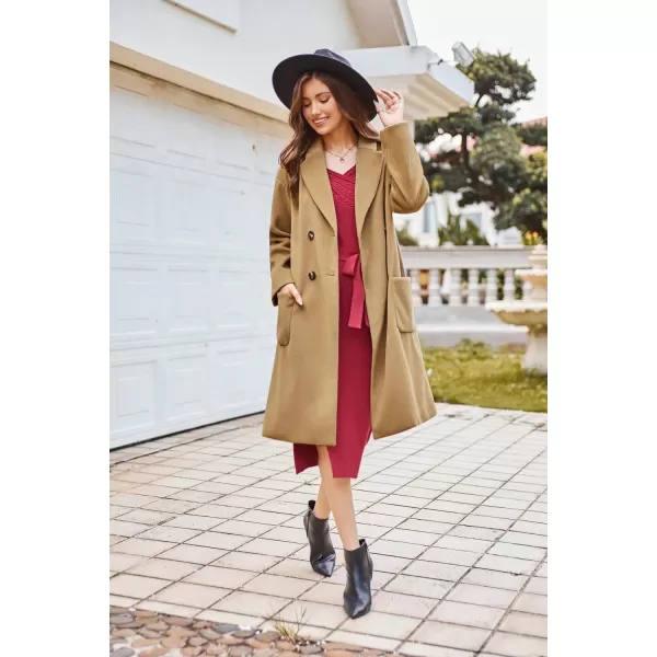 GRACE KARIN Winter Coats For Women Double Breasted Pea Coats Mid Long Wool Coats Oversized Trench Coats JacketsCamel