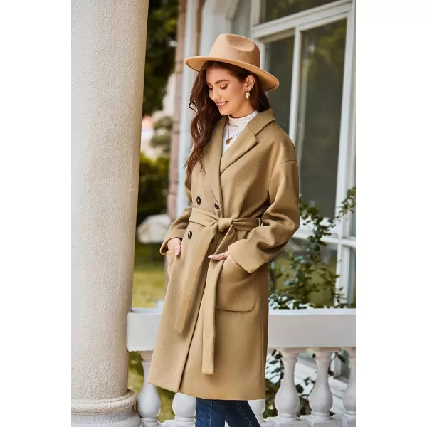 GRACE KARIN Winter Coats For Women Double Breasted Pea Coats Mid Long Wool Coats Oversized Trench Coats JacketsCamel