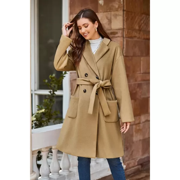 GRACE KARIN Winter Coats For Women Double Breasted Pea Coats Mid Long Wool Coats Oversized Trench Coats JacketsCamel