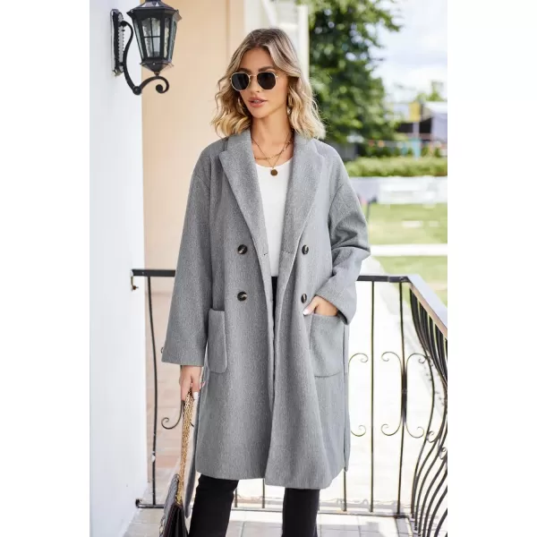 GRACE KARIN Winter Coats For Women Double Breasted Pea Coats Mid Long Wool Coats Oversized Trench Coats JacketsGrey