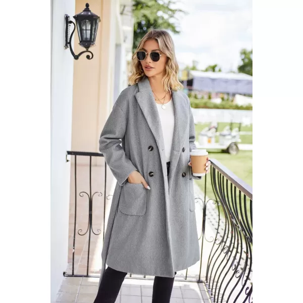 GRACE KARIN Winter Coats For Women Double Breasted Pea Coats Mid Long Wool Coats Oversized Trench Coats JacketsGrey