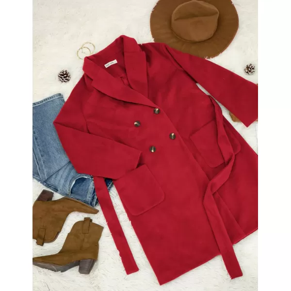 GRACE KARIN Winter Coats For Women Double Breasted Pea Coats Mid Long Wool Coats Oversized Trench Coats JacketsRed