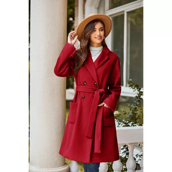 GRACE KARIN Winter Coats For Women Double Breasted Pea Coats Mid Long Wool Coats Oversized Trench Coats JacketsRed