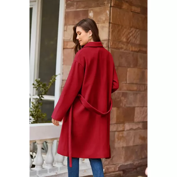 GRACE KARIN Winter Coats For Women Double Breasted Pea Coats Mid Long Wool Coats Oversized Trench Coats JacketsRed