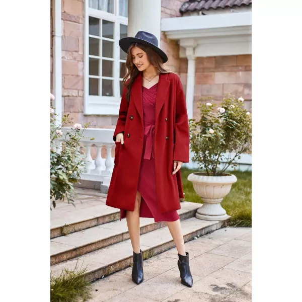 GRACE KARIN Winter Coats For Women Double Breasted Pea Coats Mid Long Wool Coats Oversized Trench Coats JacketsRed