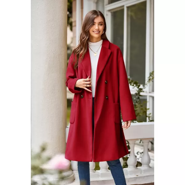 GRACE KARIN Winter Coats For Women Double Breasted Pea Coats Mid Long Wool Coats Oversized Trench Coats JacketsRed