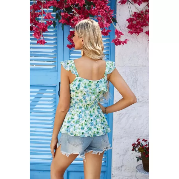 GRACE KARIN Women 2024 Floral Summer Tank Tops Casual Sleeveless V Neck Ruffle ShirtsFloralblue