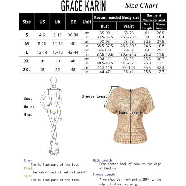 GRACE KARIN Women 2024 Summer Sequin Top Cowl Neck Batwing Sleeve Ruched Sparkly Glitter Party BlouseBlack
