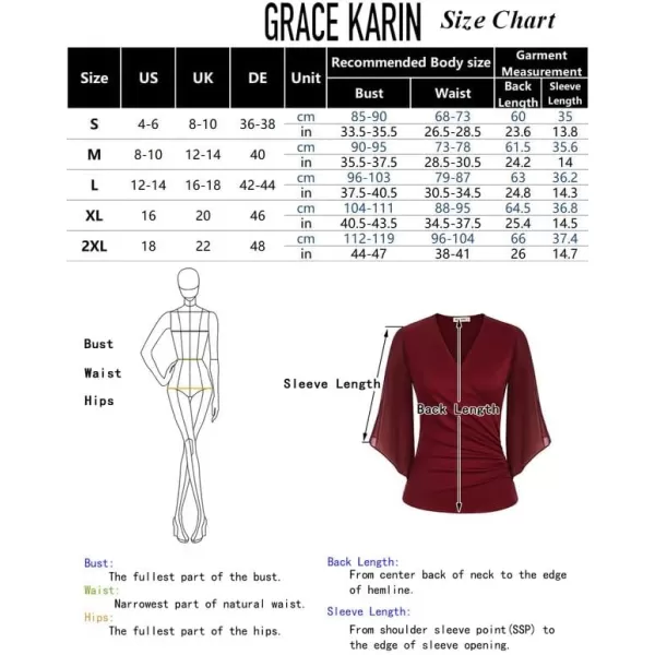 GRACE KARIN Women 34 Chiffon Sleeve Dressy Blouse Wrap Elastic Shirt Business Casual Party Flattering Tops 2023 FashionBlue Green