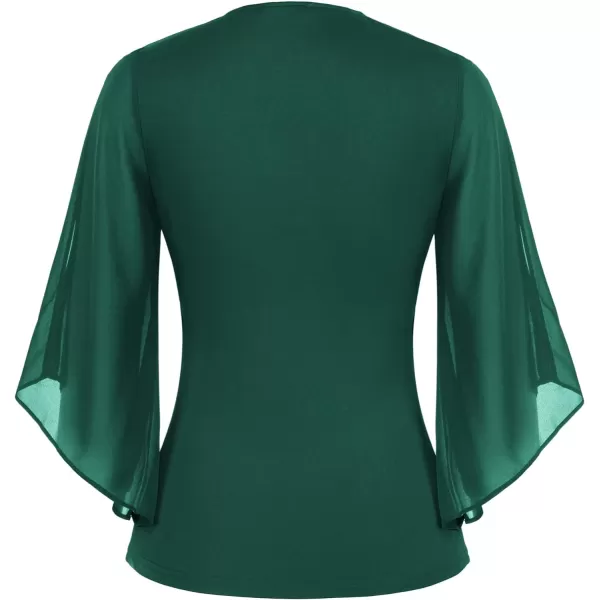 GRACE KARIN Women 34 Chiffon Sleeve Dressy Blouse Wrap Elastic Shirt Business Casual Party Flattering Tops 2023 FashionDark Green