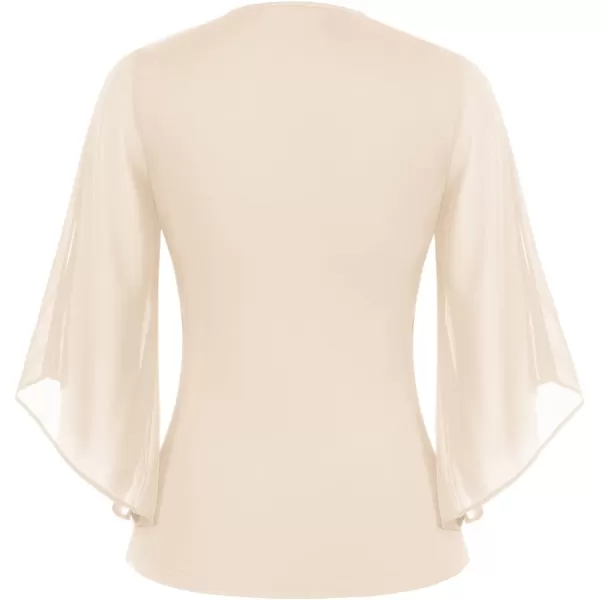 GRACE KARIN Women 34 Chiffon Sleeve Dressy Blouse Wrap Elastic Shirt Business Casual Party Flattering Tops 2023 FashionLight Apricot