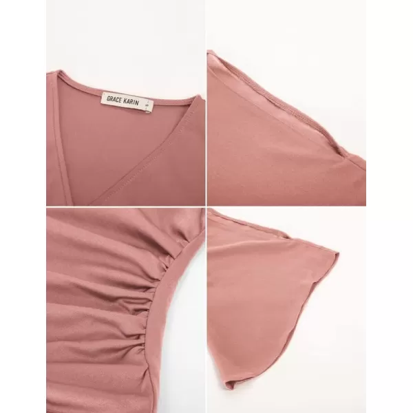 GRACE KARIN Women 34 Chiffon Sleeve Dressy Blouse Wrap Elastic Shirt Business Casual Party Flattering Tops 2023 FashionLightpink