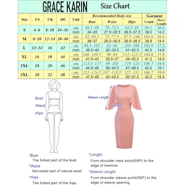 GRACE KARIN Women 34 Ruffle Sleeve Slim Fit Business Pencil DressApricot Pink