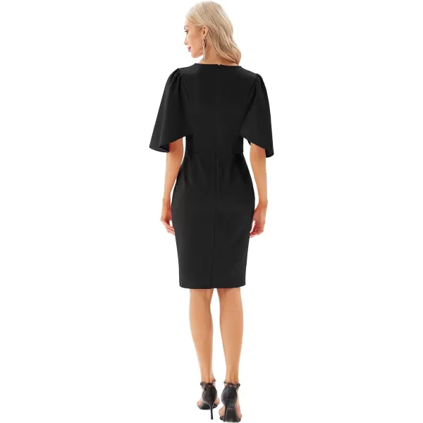 GRACE KARIN Women 34 Ruffle Sleeve Slim Fit Business Pencil DressBlack