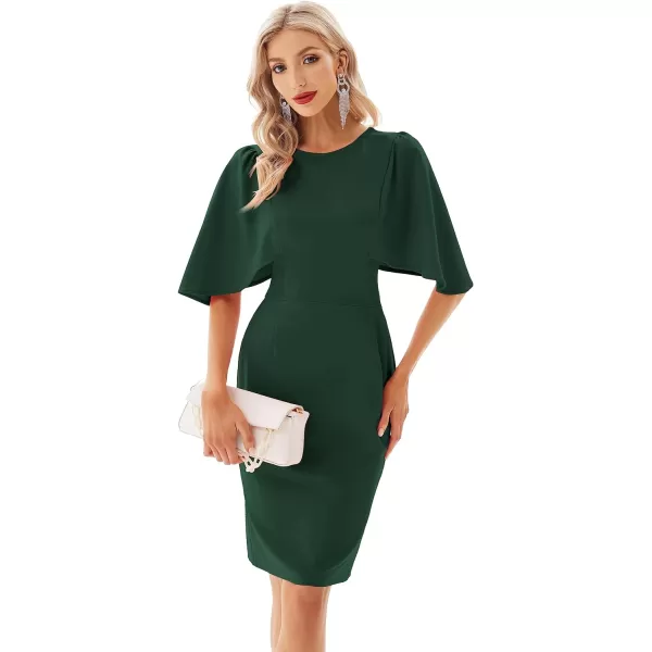 GRACE KARIN Women 34 Ruffle Sleeve Slim Fit Business Pencil DressBlackish Green