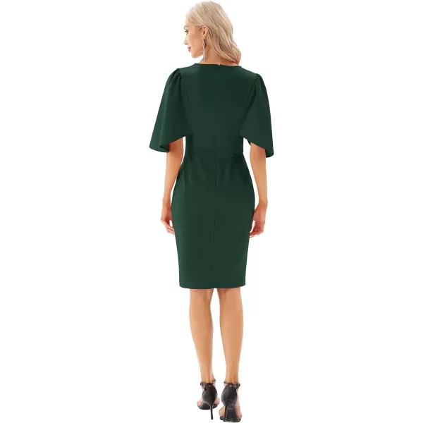 GRACE KARIN Women 34 Ruffle Sleeve Slim Fit Business Pencil DressBlackish Green