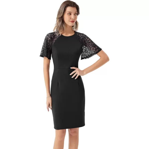 GRACE KARIN Women 34 Ruffle Sleeve Slim Fit Business Pencil DressBlacklace