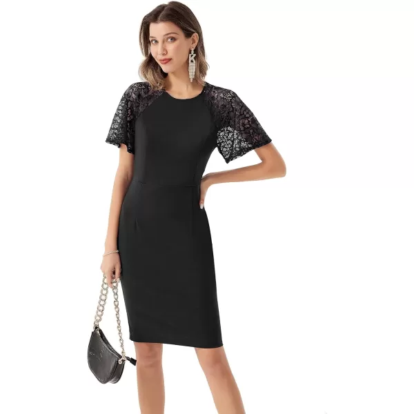 GRACE KARIN Women 34 Ruffle Sleeve Slim Fit Business Pencil DressBlacklace