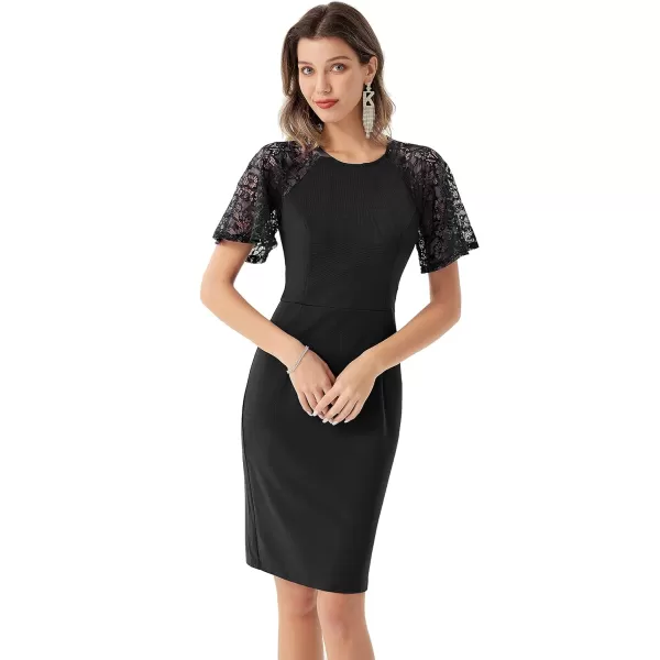 GRACE KARIN Women 34 Ruffle Sleeve Slim Fit Business Pencil DressBlacklace