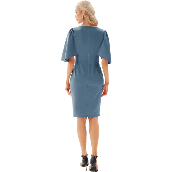 GRACE KARIN Women 34 Ruffle Sleeve Slim Fit Business Pencil DressBlue Gray