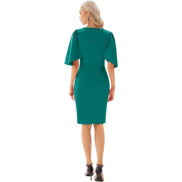 GRACE KARIN Women 34 Ruffle Sleeve Slim Fit Business Pencil DressBlue Green