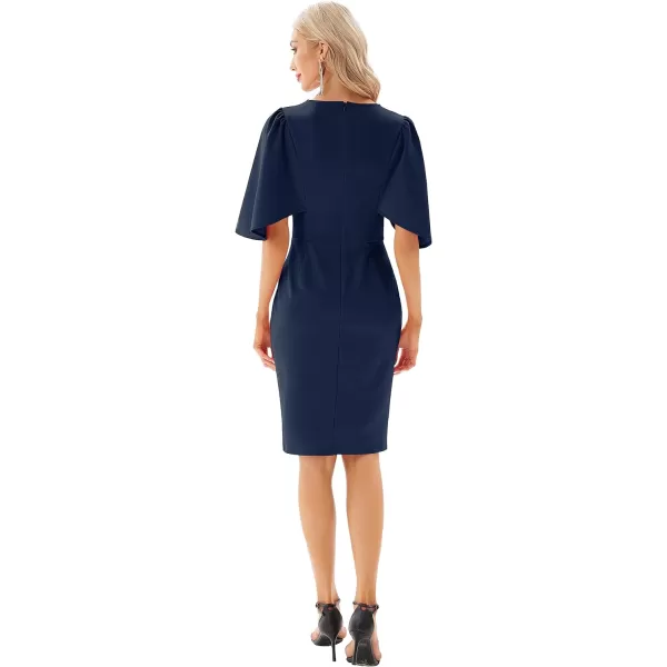 GRACE KARIN Women 34 Ruffle Sleeve Slim Fit Business Pencil DressDark Blue