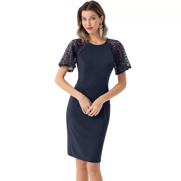 GRACE KARIN Women 34 Ruffle Sleeve Slim Fit Business Pencil DressDark Bluelace